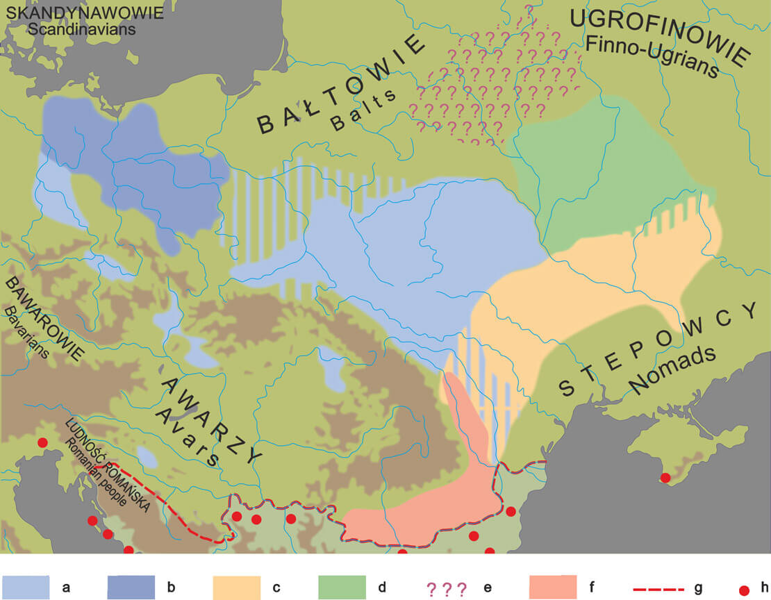 Słowiańszczyzna wschodnio– i środkowoeuropejska w VII w. w świetle źródeł archeologicznych; według M. Parczewskiego