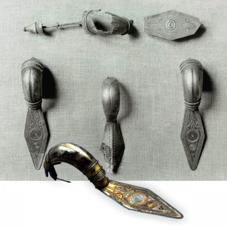 Pozłacane zapinki srebrne ze skarbu odkrytego w Trzebiatowie, pow. gryficki; zbiory Muzeum Narodowego w Szczecinie